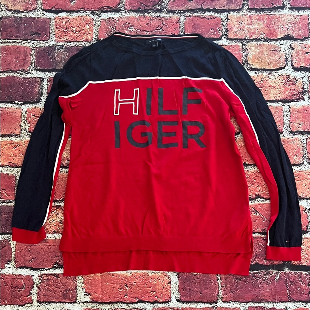 Tommy Hilfiger Red and Black Crewneck Sweater